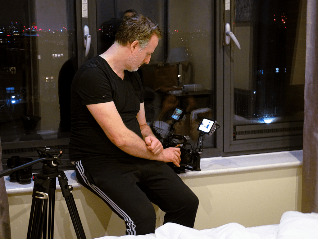 Director checking a take.