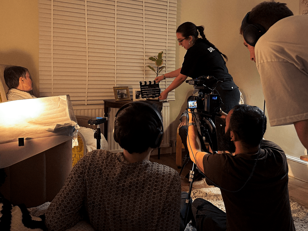 Crew preparing for a take.